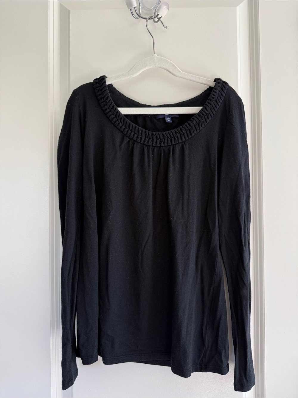 GAP Black Long Sleeve Top with Pleated Scoop Neck